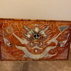 Hand Made Asian Embroidered Silk Dragon Wall Art